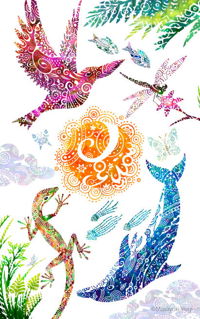 鳥、植物、蝶が色鮮やかに描かれたJOYWOWのアートワーク